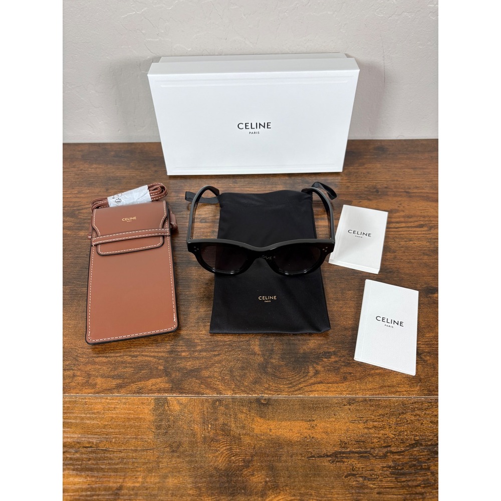 Celine CL4003IN Black Cat-Eye Sunglasses with Crossbody Pouch‎ and Box Italy